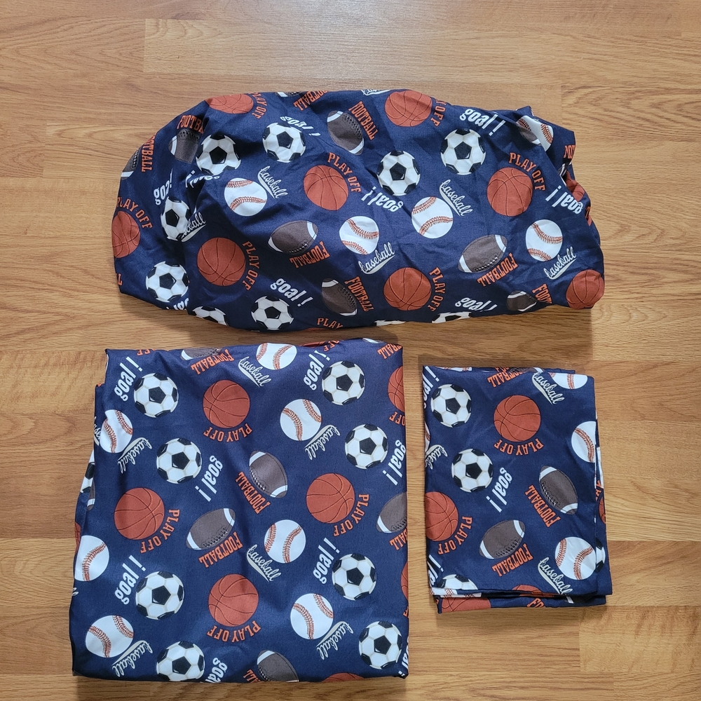Sports-Themed Kids Twin Bedding Set Dark Blue